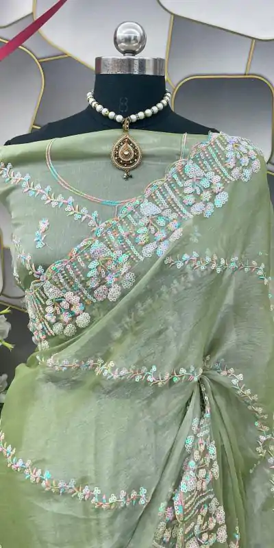 SC 289 Pista Green Color Jimi Choo Silk Beautiful Embroidery Saree , Party Wear, Events, Festivals Expected Delivery 4-6 Working Days 1999/- | Bollywood Sarees, Creative Sarees, Designer Sarees, Embroidered Sarees, Ethnic Saree, Modern Digital sarees, Party Wear Sarees, Sarees