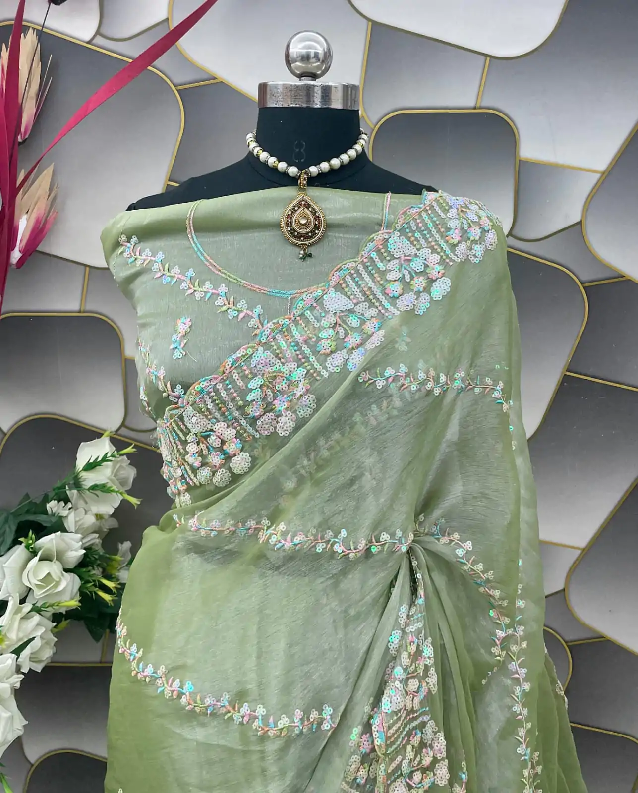  SC 289 Pista Green Color Jimi Choo Silk Beautiful Embroidery Saree , Party Wear, Events, Festivals Expected Delivery 4-6 Working Days 1999/- | Bollywood Sarees, Creative Sarees, Designer Sarees, Embroidered Sarees, Ethnic Saree, Modern Digital sarees, Party Wear Sarees, Sarees