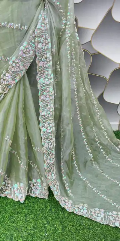 SC 289 Pista Green Color Jimi Choo Silk Beautiful Embroidery Saree , Party Wear, Events, Festivals Expected Delivery 4-6 Working Days 1999/- | Bollywood Sarees, Creative Sarees, Designer Sarees, Embroidered Sarees, Ethnic Saree, Modern Digital sarees, Party Wear Sarees, Sarees