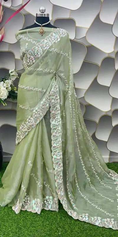 SC 289 Pista Green Color Jimi Choo Silk Beautiful Embroidery Saree , Party Wear, Events, Festivals Expected Delivery 4-6 Working Days 1999/- | Bollywood Sarees, Creative Sarees, Designer Sarees, Embroidered Sarees, Ethnic Saree, Modern Digital sarees, Party Wear Sarees, Sarees