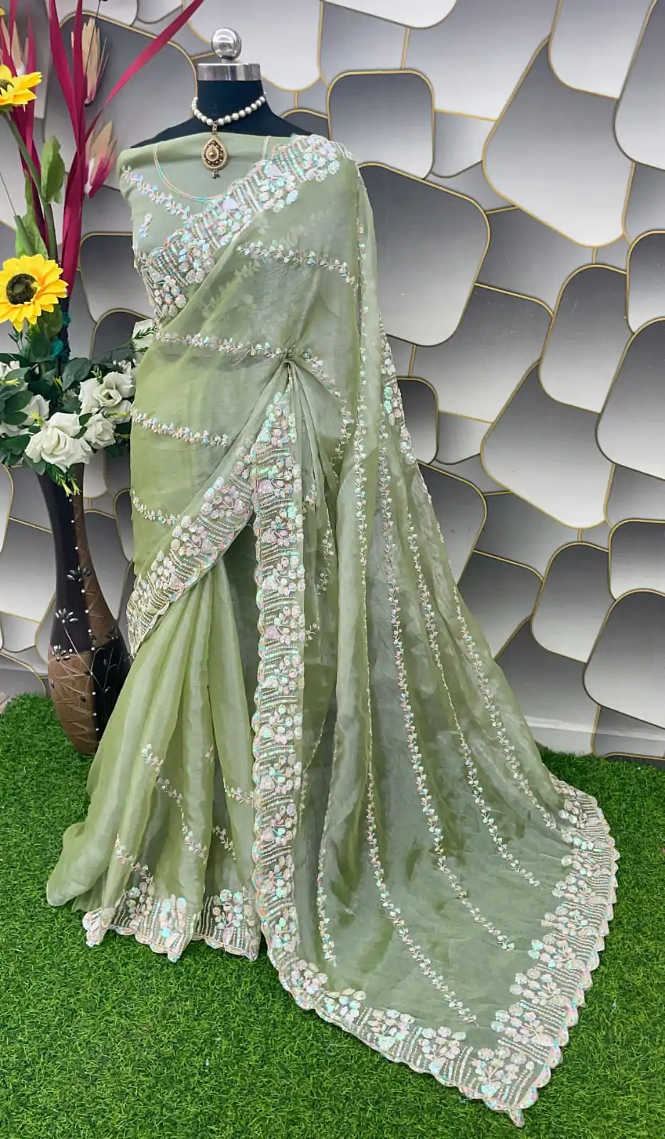  SC 289 Pista Green Color Jimi Choo Silk Beautiful Embroidery Saree , Party Wear, Events, Festivals Expected Delivery 4-6 Working Days 1999/- | Bollywood Sarees, Creative Sarees, Designer Sarees, Embroidered Sarees, Ethnic Saree, Modern Digital sarees, Party Wear Sarees, Sarees