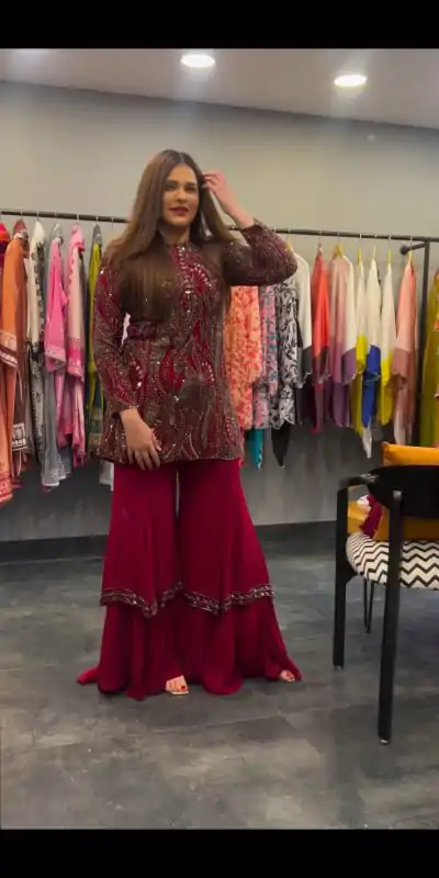 BE 257 Red Color Georgette Sequence Embroidery Salwar Suit Wedding, Party, Festive events, etc. Expected Delivery 4-6 Working Days @2399/- | Casual Suits, Creative suits, Designer Suits, Palazzo Suits, Party Wear Suits, Patiala Suits, Salwar suit, Straight Suits