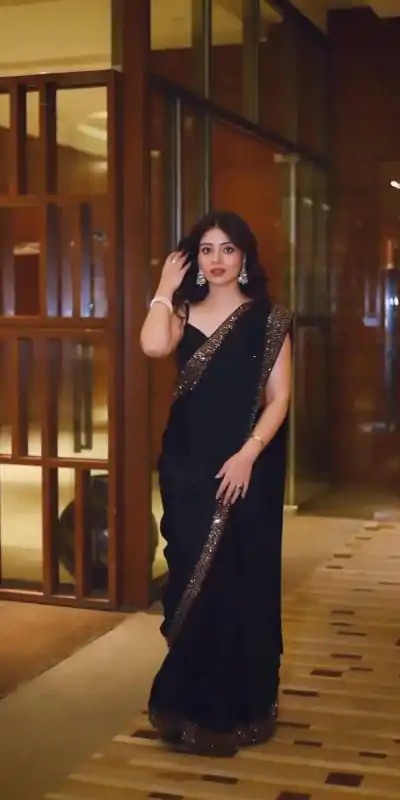 KD 477 Black Color Faux Georgette Thread Sequence Work Saree Casual, Party Wear, Wedding, Events Etc. Expected Delivery 4-6 Working Days @1799/- | Bollywood Sarees, Creative Sarees, Designer Sarees, Embroidered Sarees, Ethnic Saree, Modern Digital sarees, Party Wear Sarees, Sarees