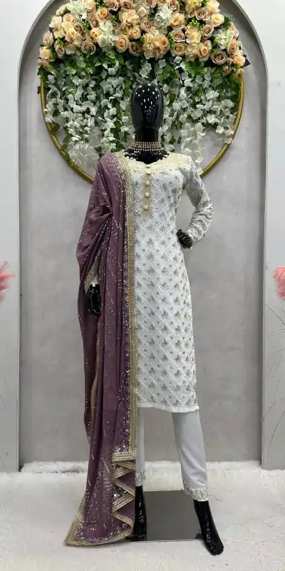 RTC 5699 White & Purple Color Foix Georgette Thread Sequence Work Salwar Suit Wedding, Party, Festive, Events Etc. Expected Delivery 4-6 Working Days @2499/ | Casual Suits, Jump Suits, Creative suits, Designer Suits, Palazzo Suits, Party Wear Suits, Patiala Suits, Salwar suit, Straight Suits