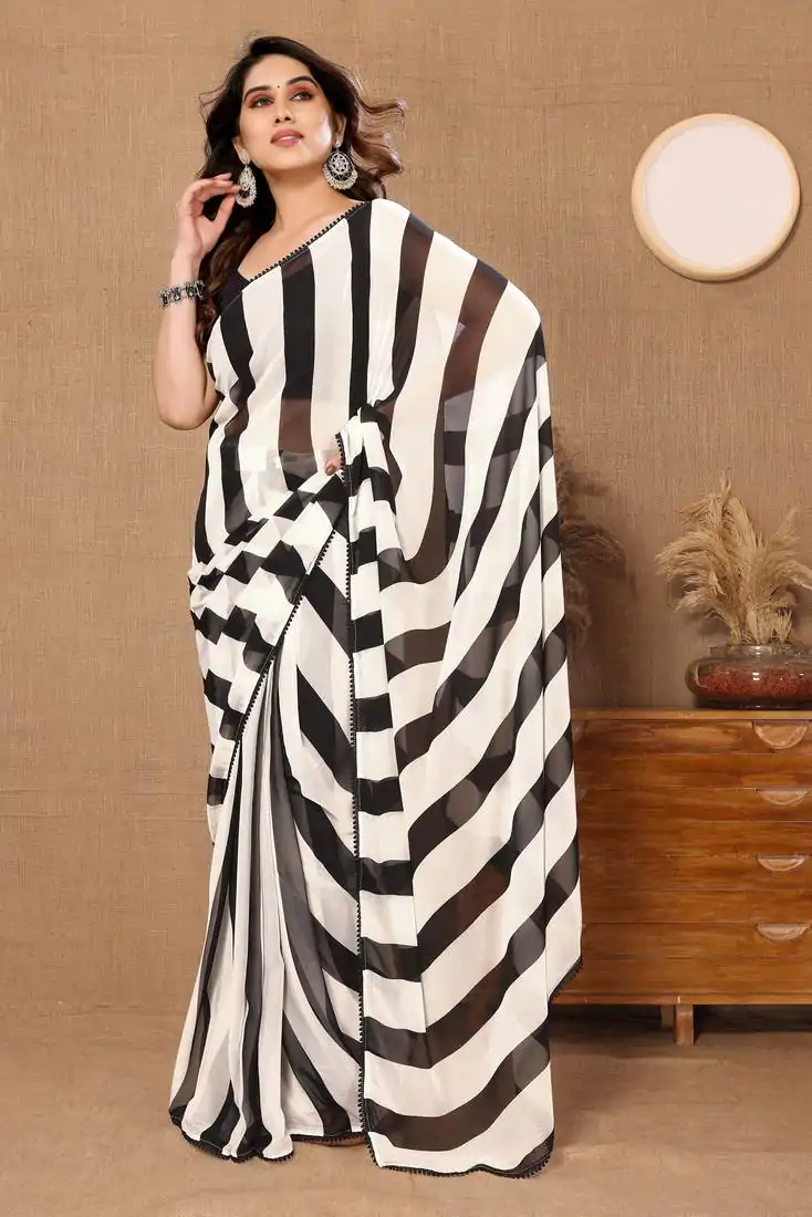  SC 272 Zebra White Color Pure Soft Georgette Silk Design All Over Saree , Party Wear, Events, Festivals Expected Delivery 4-6 Working Days 1599/- | Bollywood Sarees, Creative Sarees, Designer Sarees, Embroidered Sarees, Ethnic Saree, Modern Digital sarees, Party Wear Sarees, Sarees