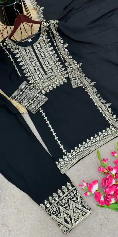 SRK 5151 Black Color Pure Chinnon Silk Embroidery Sequence Salwar Suit Wedding, Party, Festive, Events Expected Delivery 4-6 Working Days @ 1949/- | Casual Suits, Creative suits, Jump Suits, Designer Suits, Palazzo Suits, Party Wear Suits, Patiala Suits, Salwar suit, Straight Suits