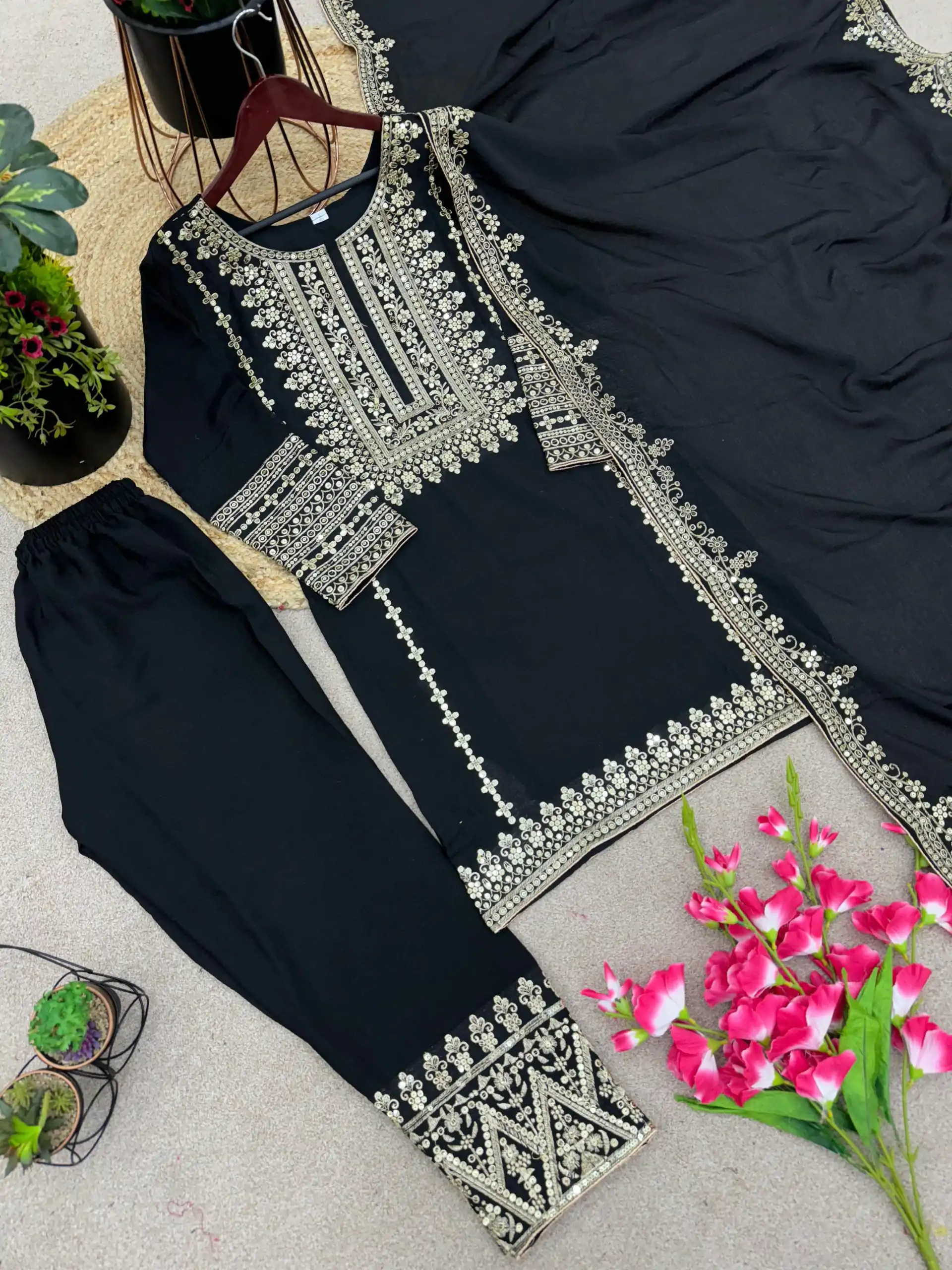 SRK 5151 Black Color Pure Chinnon Silk Embroidery Sequence Salwar Suit Wedding, Party, Festive, Events Expected Delivery 4-6 Working Days @ 1949/- | Casual Suits, Creative suits, Jump Suits, Designer Suits, Palazzo Suits, Party Wear Suits, Patiala Suits, Salwar suit, Straight Suits