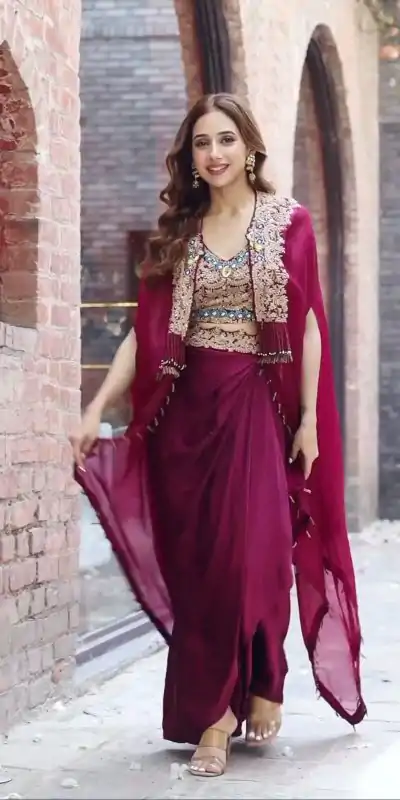 KD 1358 Wine Color Organza silk Thread Sequence Dhoti Salwar Casual, Party Wear, Wedding, Events Etc. Expected Delivery 4-6 Working Days @1849/- | Casual Suits, Jump Suits, Creative suits, Designer Suits, Palazzo Suits, Party Wear Suits, Patiala Suits, Salwar suit, Straight Suits