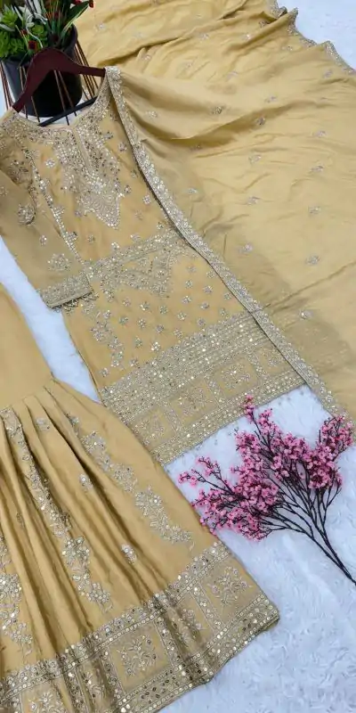 ZSR-3066 Chiku Color Chinnon Embroidery Sequence Salwar Suit Casual, Wedding, Festive, Events Expected Delivery 4-6 Working Days @2199/- | Casual Suits, Jump Suits, Creative suits, Designer Suits, Palazzo Suits, Party Wear Suits, Patiala Suits, Salwar suit, Straight Suits