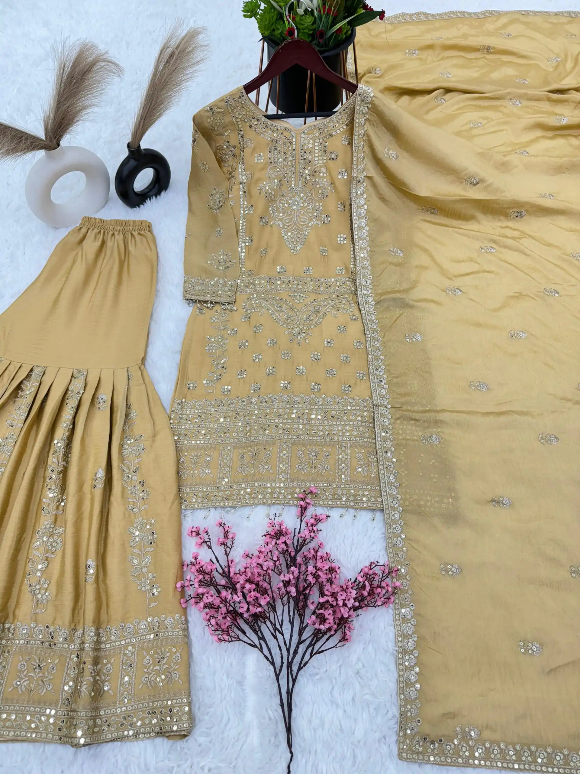 ZSR-3066 Chiku Color Chinnon Embroidery Sequence Salwar Suit Casual, Wedding, Festive, Events Expected Delivery 4-6 Working Days @2199/- | Casual Suits, Jump Suits, Creative suits, Designer Suits, Palazzo Suits, Party Wear Suits, Patiala Suits, Salwar suit, Straight Suits