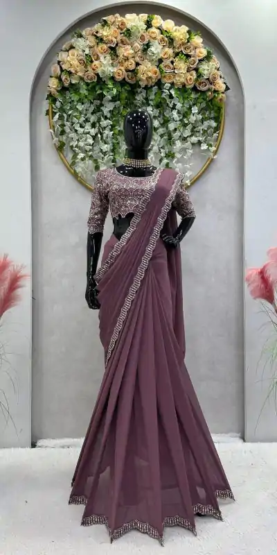 KD 477 Peach Color Faux Georgette Thread Sequence Work Saree Casual, Party Wear, Wedding, Events Etc. Expected Delivery 4-6 Working Days @1849/- | Bollywood Sarees, Creative Sarees, Designer Sarees, Embroidered Sarees, Ethnic Saree, Modern Digital sarees, Party Wear Sarees, Sarees