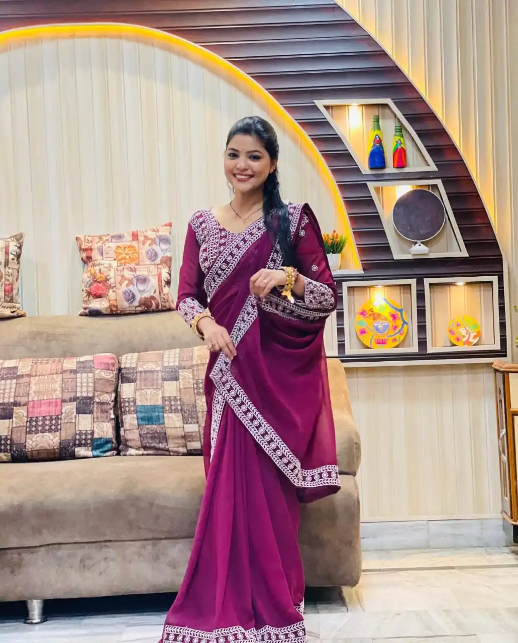 JR 593 Purple Color Georgette Embroidery Sequence Saree Casual, Wedding, Festive, Events Expected Delivery 4-6 Working Days @1599/- | Bollywood Sarees, Creative Sarees, Designer Sarees, Embroidered Sarees, Ethnic Saree, Modern Digital sarees, Party Wear Sarees, Sarees
