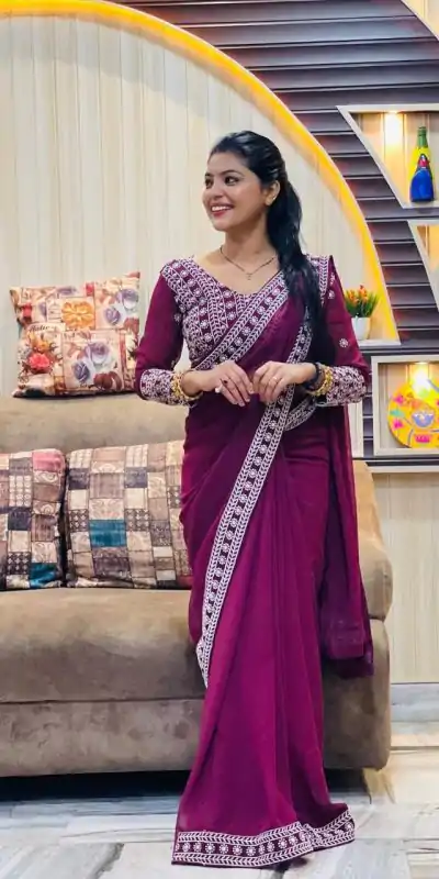 JR 593 Purple Color Georgette Embroidery Sequence Saree Casual, Wedding, Festive, Events Expected Delivery 4-6 Working Days @1599/- | Bollywood Sarees, Creative Sarees, Designer Sarees, Embroidered Sarees, Ethnic Saree, Modern Digital sarees, Party Wear Sarees, Sarees