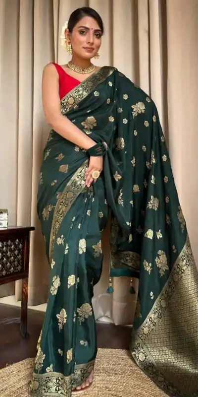 DDF 129 Green Color Banarasi Soft Silk Extra Ordinary Design Saree Casual, Party Wear, Events, Festivals Etc. Expected Delivery 4-6 Working Days 1449/- | Bollywood Sarees, Creative Sarees, Designer Sarees, Embroidered Sarees, Ethnic Saree, Modern Digital sarees, Party Wear Sarees, Sarees
