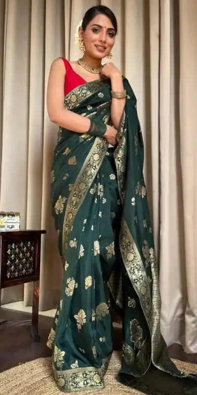 DDF 129 Green Color Banarasi Soft Silk Extra Ordinary Design Saree Casual, Party Wear, Events, Festivals Etc. Expected Delivery 4-6 Working Days 1449/- | Bollywood Sarees, Creative Sarees, Designer Sarees, Embroidered Sarees, Ethnic Saree, Modern Digital sarees, Party Wear Sarees, Sarees