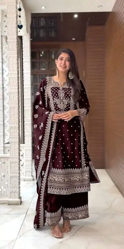 SRK 5156 Coffee Color Pure Chinnon Silk Embroidery Sequence Salwar Suit Wedding, Party, Festive, Events Expected Delivery 4-6 Working Days @ 2149/- | Casual Suits, Jump Suits, Creative suits, Designer Suits, Palazzo Suits, Party Wear Suits, Patiala Suits, Salwar suit, Straight Suits