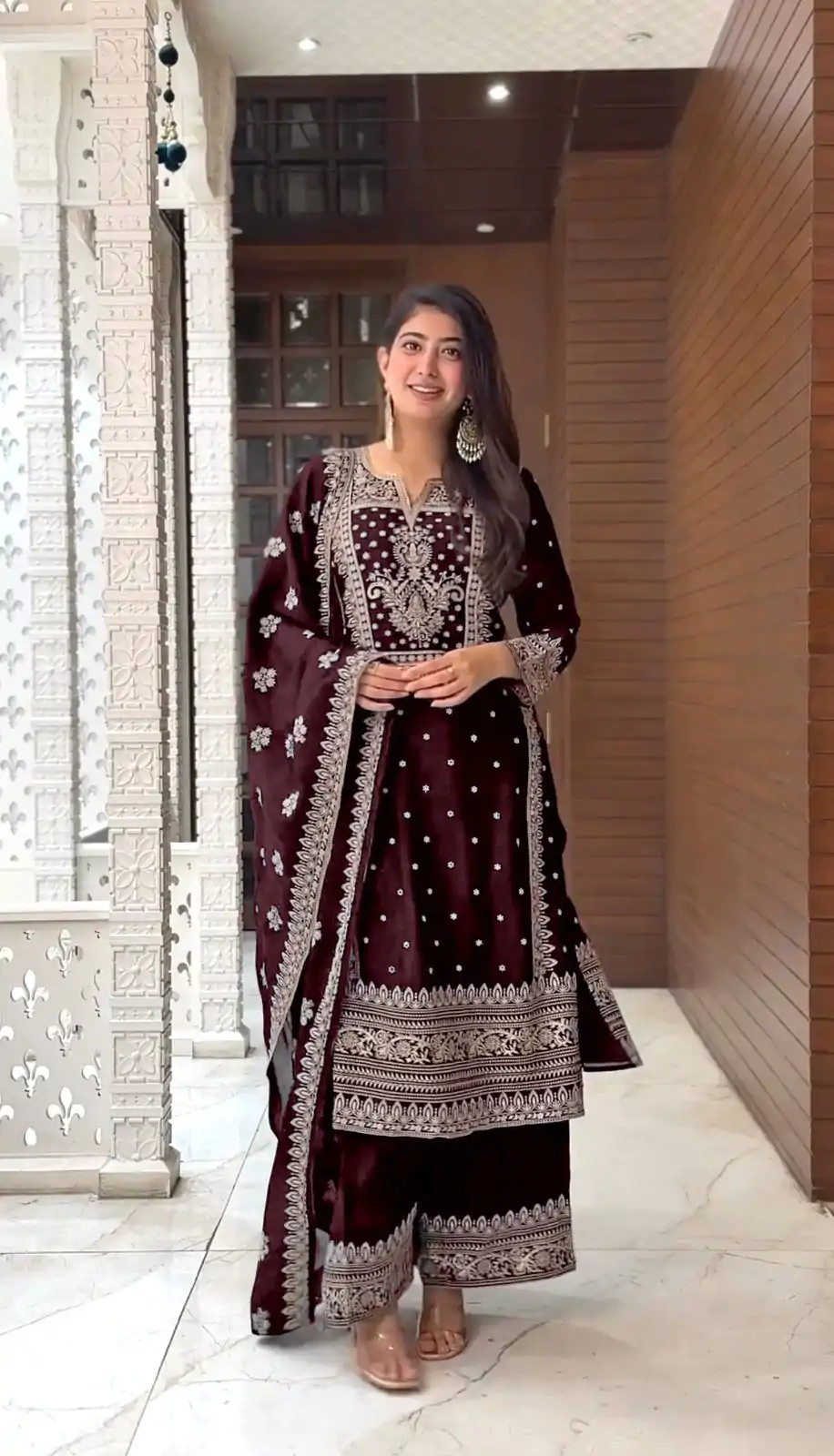 SRK 5156 Coffee Color Pure Chinnon Silk Embroidery Sequence Salwar Suit Wedding, Party, Festive, Events Expected Delivery 4-6 Working Days @ 2149/- | Casual Suits, Jump Suits, Creative suits, Designer Suits, Palazzo Suits, Party Wear Suits, Patiala Suits, Salwar suit, Straight Suits