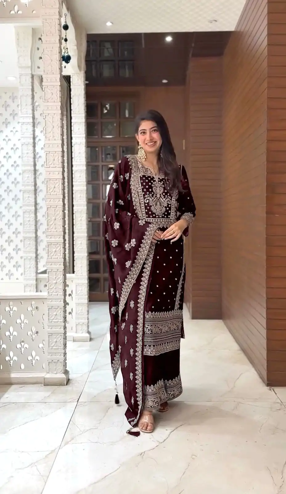 SRK 5156 Coffee Color Pure Chinnon Silk Embroidery Sequence Salwar Suit Wedding, Party, Festive, Events Expected Delivery 4-6 Working Days @ 2149/- | Casual Suits, Jump Suits, Creative suits, Designer Suits, Palazzo Suits, Party Wear Suits, Patiala Suits, Salwar suit, Straight Suits