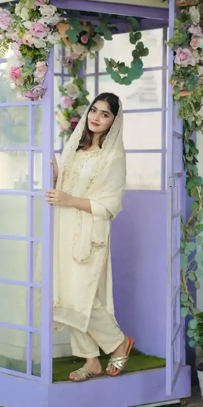 BE 244 Cream Color Organza Cording Embroidery Salwar Suit Wedding, Party, Festive events, etc.  Expected Delivery  4-6 Working Days @1999/- | Casual Suits, Creative suits, Designer Suits, Palazzo Suits, Party Wear Suits, Patiala Suits, Salwar suit, Straight Suits