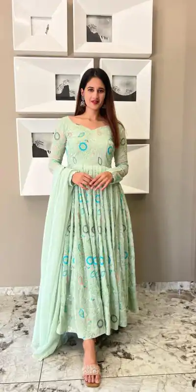 NF 1160 Green Color Georgette Sequence Embroidery Anarkali Suit Casual, Wedding, Party, Festive, Events . Expected Delivery 4-6 Working Days @2499 | Anarkali Suits, Bollywood Anarkali, Creative-Anarkali, Designer Anarkali, Embroidered Anarkali, Party Wear Anarkali