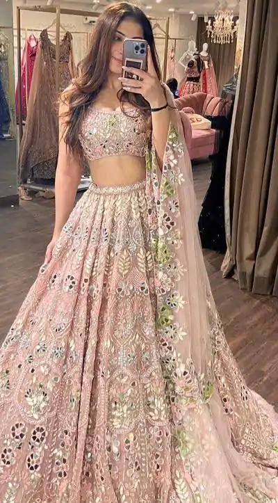 BD 1559 Light Pink Color Soft Butterfly Net Embroidered Lehenga Choli Casual, Wedding, Festive, Events Expected Delivery 4-6 Working Days @3299/- | Bollywood Lehenga, Creative Lehenga, Designer Lehenga, Embroidered Lehenga, Lehenga, Party Wear Lehenga