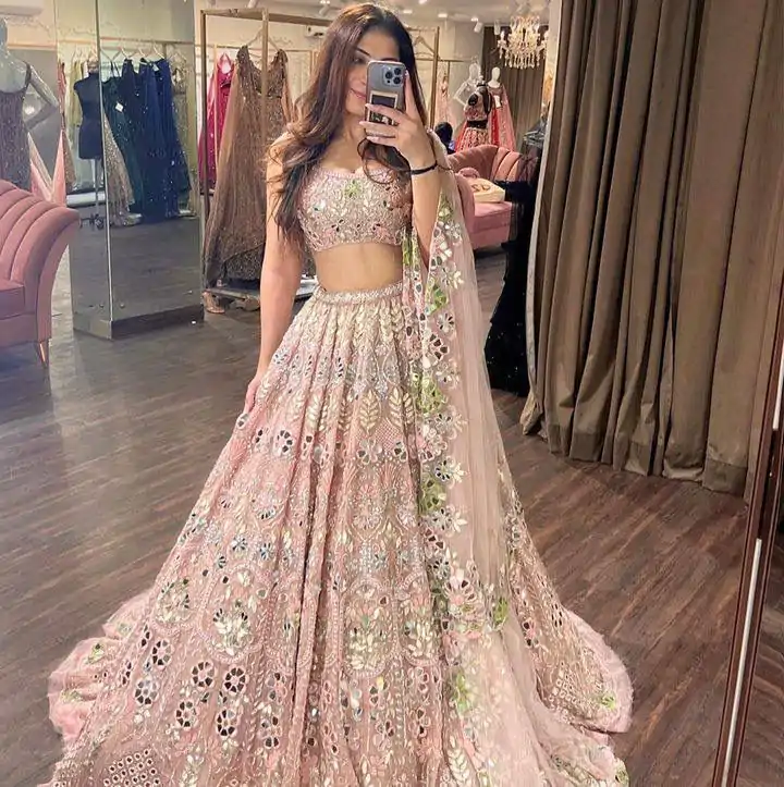 BD 1559 Light Pink Color Soft Butterfly Net Embroidered Lehenga Choli Casual, Wedding, Festive, Events Expected Delivery 4-6 Working Days @3299/- | Bollywood Lehenga, Creative Lehenga, Designer Lehenga, Embroidered Lehenga, Lehenga, Party Wear Lehenga