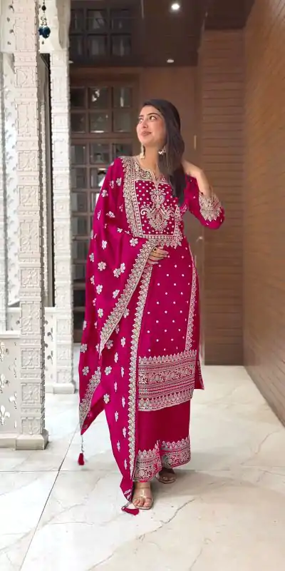SRK 5156 Pink Color Pure Chinnon Silk Embroidery Sequence Salwar Suit Wedding, Party, Festive, Events Expected Delivery 4-6 Working Days @ 2149/- | Casual Suits, Jump Suits, Creative suits, Designer Suits, Palazzo Suits, Party Wear Suits, Patiala Suits, Salwar suit, Straight Suits