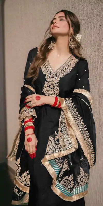 SRK 5153 Black Color Pure Chinnon Silk Embroidery Sequence Salwar Suit Wedding, Party, Festive, Events Expected Delivery 4-6 Working Days @ 1899/- | Casual Suits, Jump Suits, Creative suits, Designer Suits, Palazzo Suits, Party Wear Suits, Patiala Suits, Salwar suit, Straight Suits