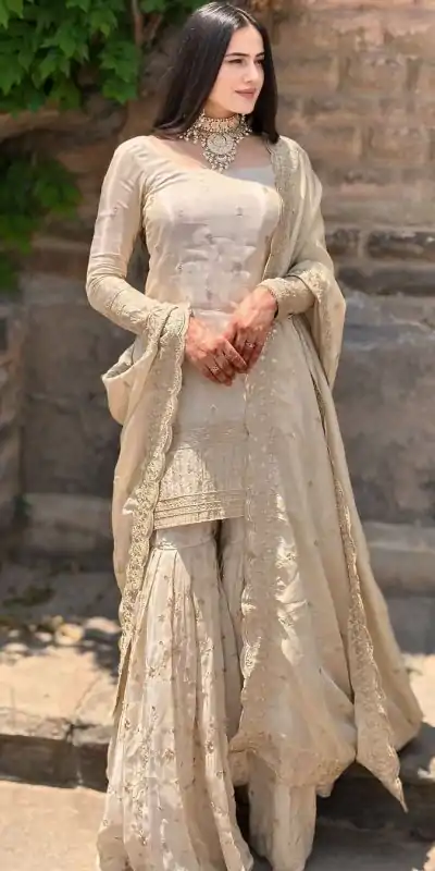 NF 1217 Cream Color Chinon Silk Embroidery Sequence Salwar Suit Casual, Wedding, Party, Festive, Events . Expected Delivery 4-6 Working Days @2049 | Casual Suits, Creative suits, Designer Suits, Palazzo Suits, Party Wear Suits, Patiala Suits, Salwar suit, Straight Suits