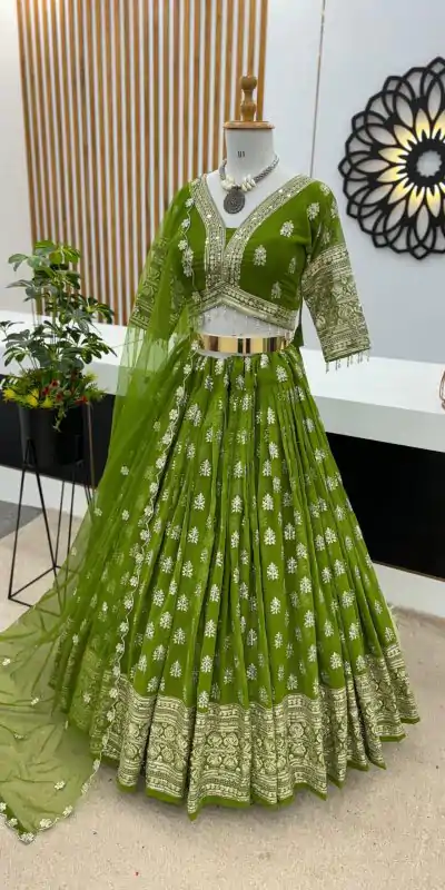 ZSR 3070 Green Color Georgette Embroidery Sequence Lehenga Choli Wedding, Party, Events Etc. Expected Delivery 4-6 Working Days 2149/- | Creative Lehenga, Bollywood Lehenga, Designer Lehenga, Embroidered Lehenga, Lehenga, Party Wear Lehenga