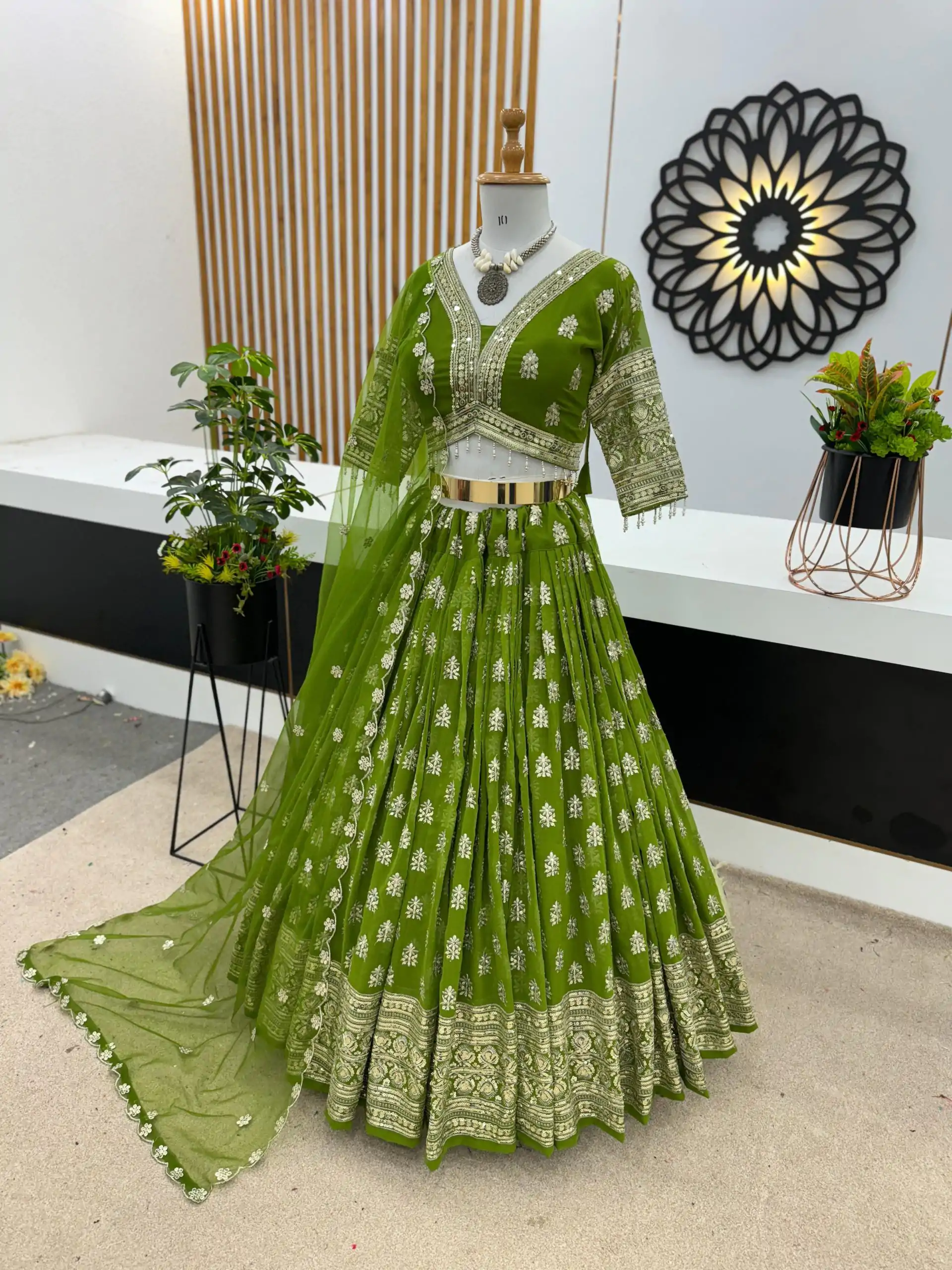 ZSR 3070 Green Color Georgette Embroidery Sequence Lehenga Choli Wedding, Party, Events Etc. Expected Delivery 4-6 Working Days 2149/- | Creative Lehenga, Bollywood Lehenga, Designer Lehenga, Embroidered Lehenga, Lehenga, Party Wear Lehenga