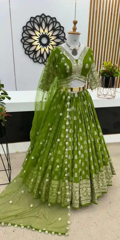 ZSR 3070 Green Color Georgette Embroidery Sequence Lehenga Choli Wedding, Party, Events Etc. Expected Delivery 4-6 Working Days 2149/- | Creative Lehenga, Bollywood Lehenga, Designer Lehenga, Embroidered Lehenga, Lehenga, Party Wear Lehenga