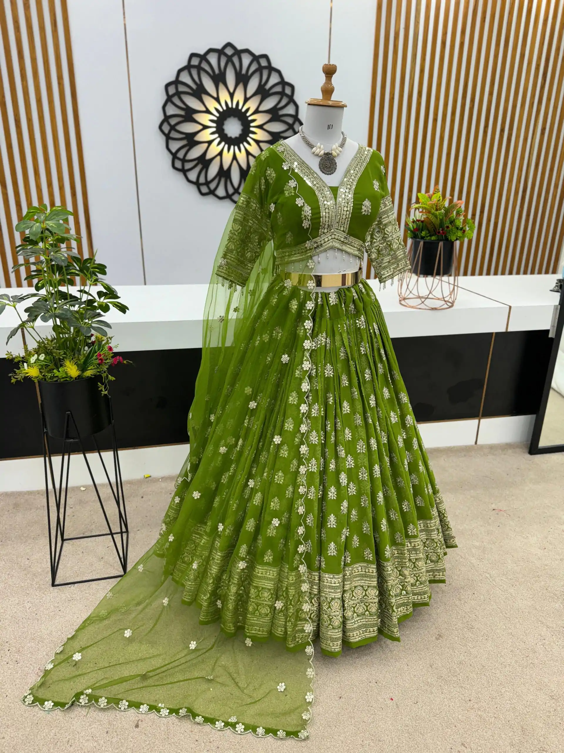 ZSR 3070 Green Color Georgette Embroidery Sequence Lehenga Choli Wedding, Party, Events Etc. Expected Delivery 4-6 Working Days 2149/- | Creative Lehenga, Bollywood Lehenga, Designer Lehenga, Embroidered Lehenga, Lehenga, Party Wear Lehenga
