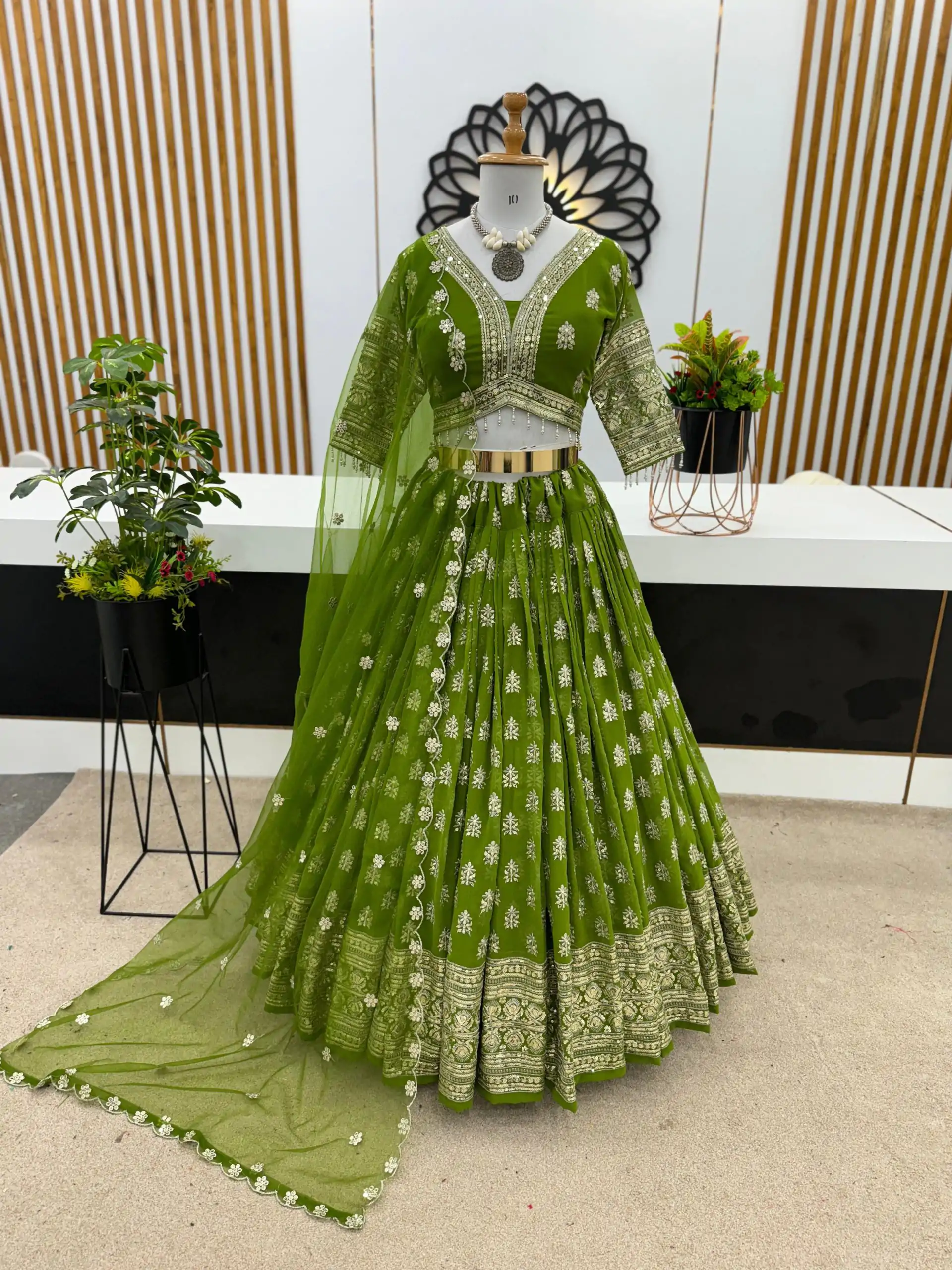 ZSR 3070 Green Color Georgette Embroidery Sequence Lehenga Choli Wedding, Party, Events Etc. Expected Delivery 4-6 Working Days 2149/- | Creative Lehenga, Bollywood Lehenga, Designer Lehenga, Embroidered Lehenga, Lehenga, Party Wear Lehenga