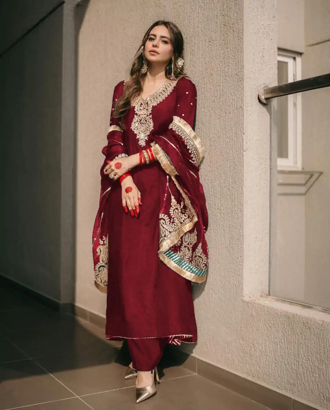 SRK 5153 Red Color Pure Chinnon Silk Embroidery Sequence Salwar Suit Wedding, Party, Festive, Events Expected Delivery 4-6 Working Days @ 1899/- | Casual Suits, Jump Suits, Creative suits, Designer Suits, Palazzo Suits, Party Wear Suits, Patiala Suits, Salwar suit, Straight Suits