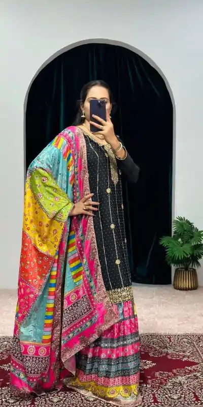 ST 1046 Black Color Chinon Embroidery Work Salwar Suit Casual, Wedding, Party, Festive, Events Etc. Expected Delivery 4-6 Working Days @2399/- | Casual Suits, Jump Suits, Creative suits, Designer Suits, Palazzo Suits, Party Wear Suits, Patiala Suits, Salwar suit, Straight Suits