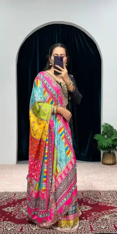 ST 1046 Black Color Chinon Embroidery Work Salwar Suit Casual, Wedding, Party, Festive, Events Etc. Expected Delivery 4-6 Working Days @2399/- | Casual Suits, Jump Suits, Creative suits, Designer Suits, Palazzo Suits, Party Wear Suits, Patiala Suits, Salwar suit, Straight Suits