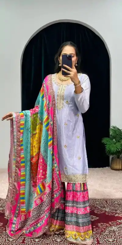 ST 1046 Violet Color Chinon Embroidery Work Salwar Suit Casual, Wedding, Party, Festive, Events Etc. Expected Delivery 4-6 Working Days @2399/- | Casual Suits, Jump Suits, Creative suits, Designer Suits, Palazzo Suits, Party Wear Suits, Patiala Suits, Salwar suit, Straight Suits