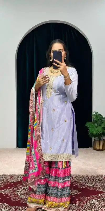 ST 1046 Violet Color Chinon Embroidery Work Salwar Suit Casual, Wedding, Party, Festive, Events Etc. Expected Delivery 4-6 Working Days @2399/- | Casual Suits, Jump Suits, Creative suits, Designer Suits, Palazzo Suits, Party Wear Suits, Patiala Suits, Salwar suit, Straight Suits