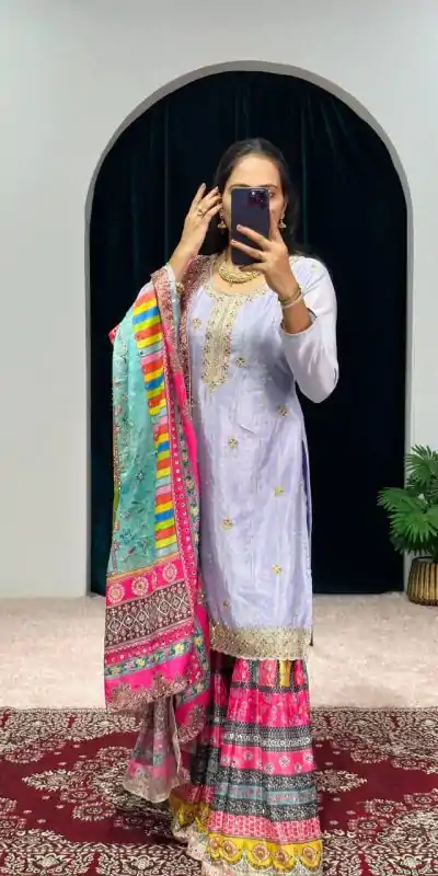 ST 1046 Violet Color Chinon Embroidery Work Salwar Suit Casual, Wedding, Party, Festive, Events Etc. Expected Delivery 4-6 Working Days @2399/- | Casual Suits, Jump Suits, Creative suits, Designer Suits, Palazzo Suits, Party Wear Suits, Patiala Suits, Salwar suit, Straight Suits