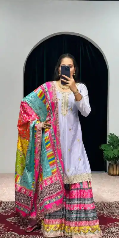 ST 1046 Violet Color Chinon Embroidery Work Salwar Suit Casual, Wedding, Party, Festive, Events Etc. Expected Delivery 4-6 Working Days @2399/- | Casual Suits, Jump Suits, Creative suits, Designer Suits, Palazzo Suits, Party Wear Suits, Patiala Suits, Salwar suit, Straight Suits