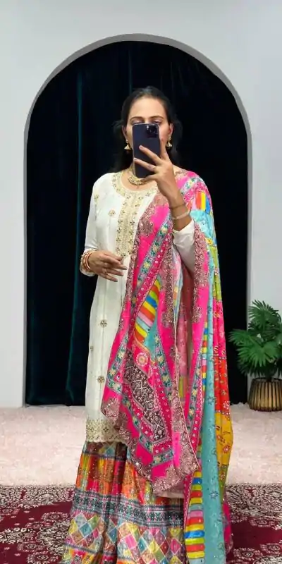 ST 1046 White Color Chinon Embroidery Work Salwar Suit Casual, Wedding, Party, Festive, Events Etc. Expected Delivery 4-6 Working Days @2399/- | Casual Suits, Jump Suits, Creative suits, Designer Suits, Palazzo Suits, Party Wear Suits, Patiala Suits, Salwar suit, Straight Suits