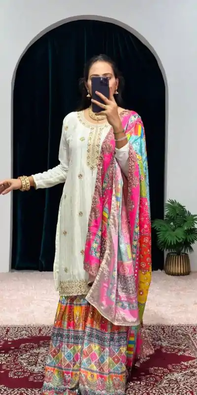 ST 1046 White Color Chinon Embroidery Work Salwar Suit Casual, Wedding, Party, Festive, Events Etc. Expected Delivery 4-6 Working Days @2399/- | Casual Suits, Jump Suits, Creative suits, Designer Suits, Palazzo Suits, Party Wear Suits, Patiala Suits, Salwar suit, Straight Suits