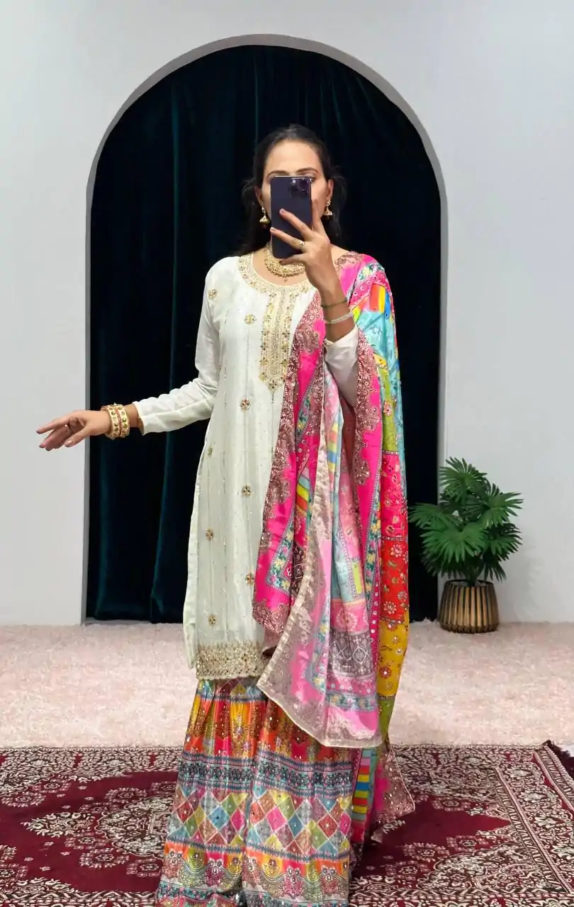 ST 1046 White Color Chinon Embroidery Work Salwar Suit Casual, Wedding, Party, Festive, Events Etc. Expected Delivery 4-6 Working Days @2399/- | Casual Suits, Jump Suits, Creative suits, Designer Suits, Palazzo Suits, Party Wear Suits, Patiala Suits, Salwar suit, Straight Suits