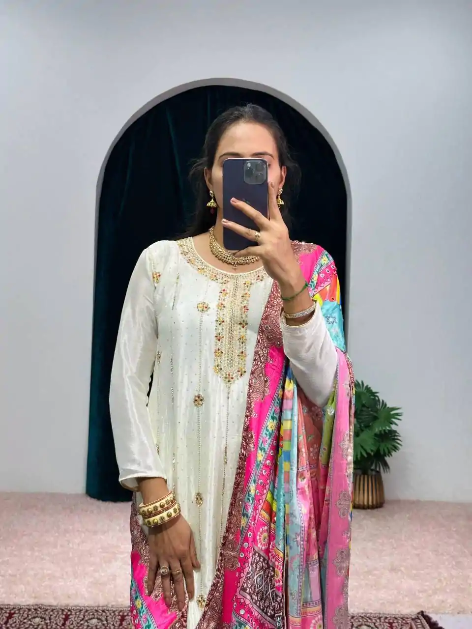 ST 1046 White Color Chinon Embroidery Work Salwar Suit Casual, Wedding, Party, Festive, Events Etc. Expected Delivery 4-6 Working Days @2399/- | Casual Suits, Jump Suits, Creative suits, Designer Suits, Palazzo Suits, Party Wear Suits, Patiala Suits, Salwar suit, Straight Suits