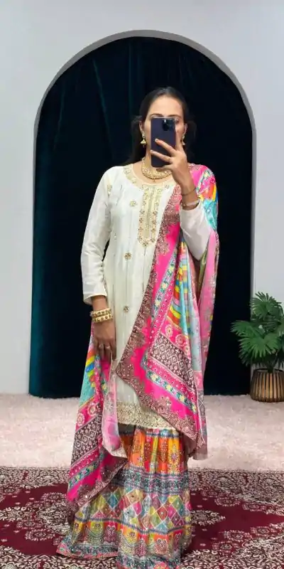 ST 1046 White Color Chinon Embroidery Work Salwar Suit Casual, Wedding, Party, Festive, Events Etc. Expected Delivery 4-6 Working Days @2399/- | Casual Suits, Jump Suits, Creative suits, Designer Suits, Palazzo Suits, Party Wear Suits, Patiala Suits, Salwar suit, Straight Suits