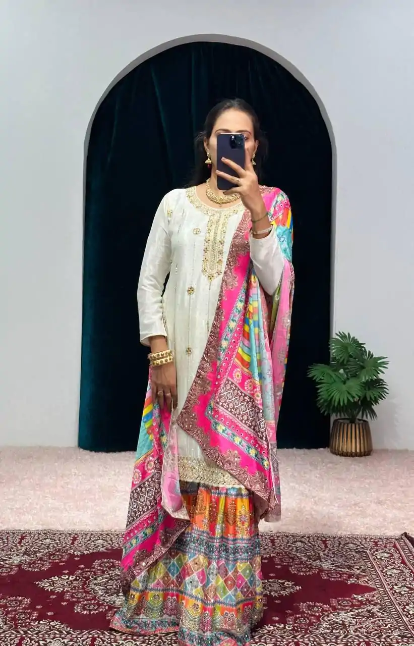 ST 1046 White Color Chinon Embroidery Work Salwar Suit Casual, Wedding, Party, Festive, Events Etc. Expected Delivery 4-6 Working Days @2399/- | Casual Suits, Jump Suits, Creative suits, Designer Suits, Palazzo Suits, Party Wear Suits, Patiala Suits, Salwar suit, Straight Suits