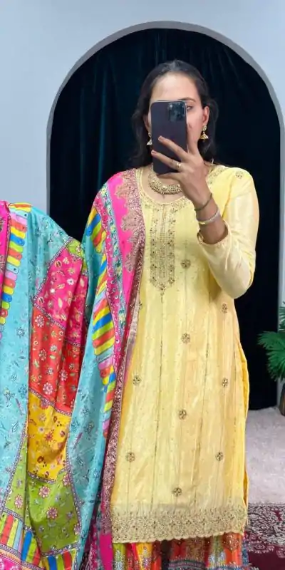 ST 1046 Yellow Color Chinon Embroidery Work Salwar Suit Casual, Wedding, Party, Festive, Events Etc. Expected Delivery 4-6 Working Days @2399/- | Casual Suits, Jump Suits, Creative suits, Designer Suits, Palazzo Suits, Party Wear Suits, Patiala Suits, Salwar suit, Straight Suits