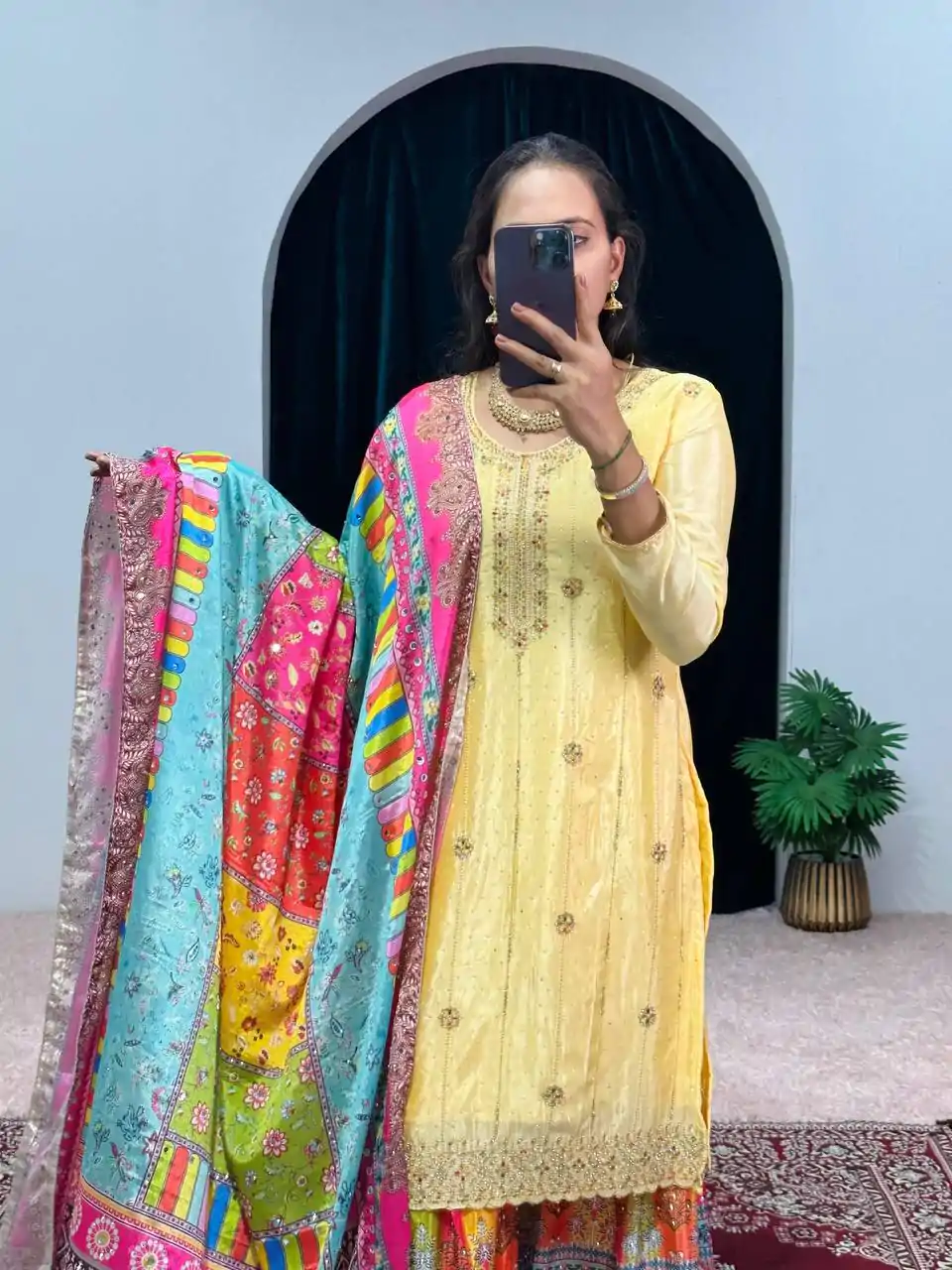 ST 1046 Yellow Color Chinon Embroidery Work Salwar Suit Casual, Wedding, Party, Festive, Events Etc. Expected Delivery 4-6 Working Days @2399/- | Casual Suits, Jump Suits, Creative suits, Designer Suits, Palazzo Suits, Party Wear Suits, Patiala Suits, Salwar suit, Straight Suits