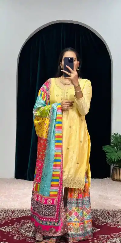 ST 1046 Yellow Color Chinon Embroidery Work Salwar Suit Casual, Wedding, Party, Festive, Events Etc. Expected Delivery 4-6 Working Days @2399/- | Casual Suits, Jump Suits, Creative suits, Designer Suits, Palazzo Suits, Party Wear Suits, Patiala Suits, Salwar suit, Straight Suits